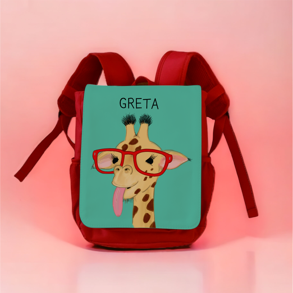 Kindergartenrucksack Fresh Animals "Giraffe", rot und Wunschnamen