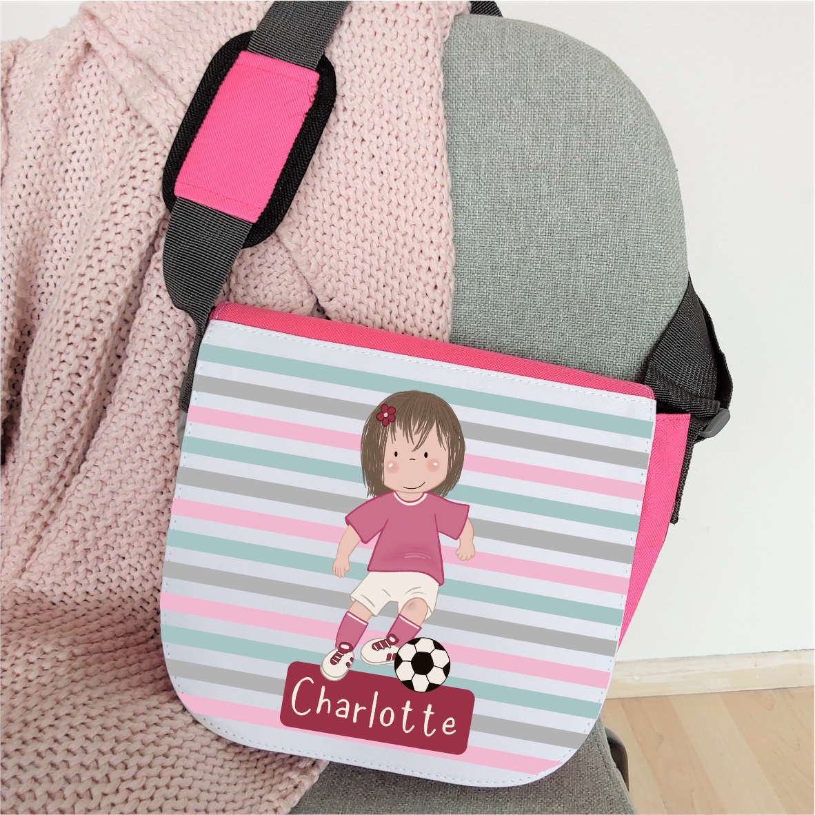 Kindergartentasche "Fußballspielerin", pink - mit Wunschnamen