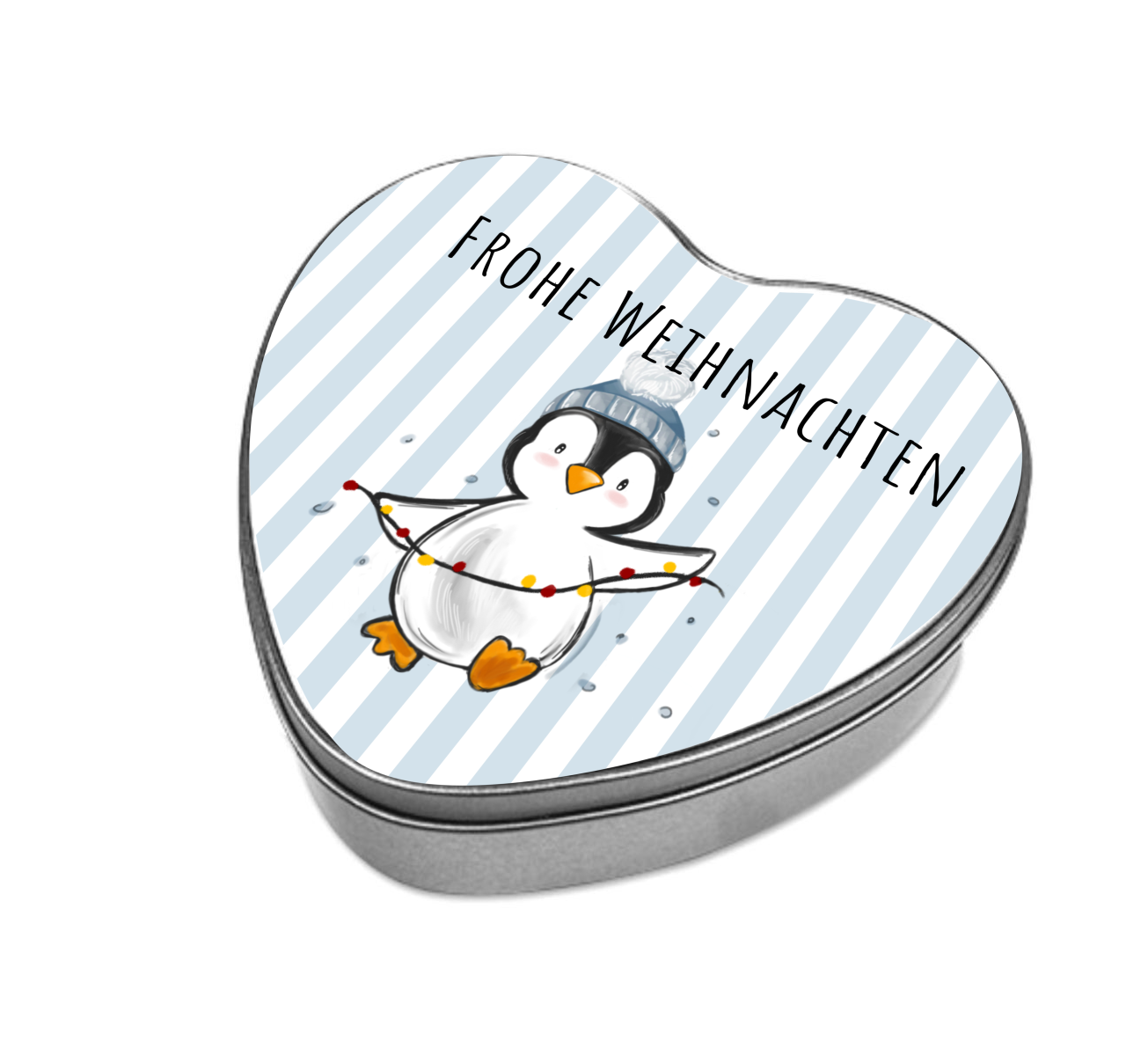 Geschenkdose Herz, "Pinguin Pitty-Frohe Weihnachten"