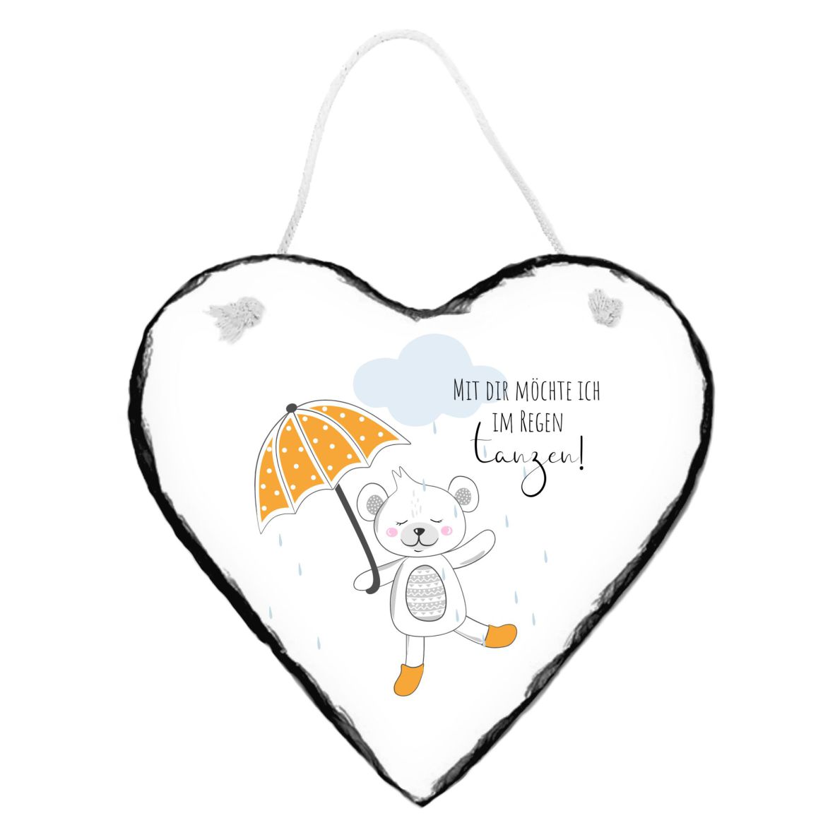 Schiefertafel Bär mit Regenschirm "Mit dir möchte ich im Regen tanzen!"