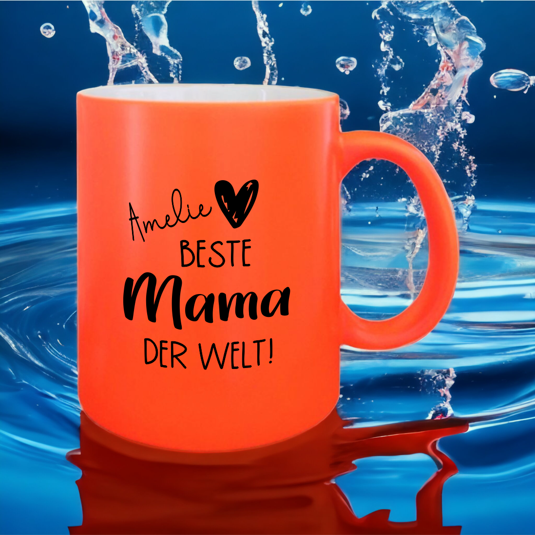 NEON Tasse "Beste Mama der Welt", orange mit Wunschnamen