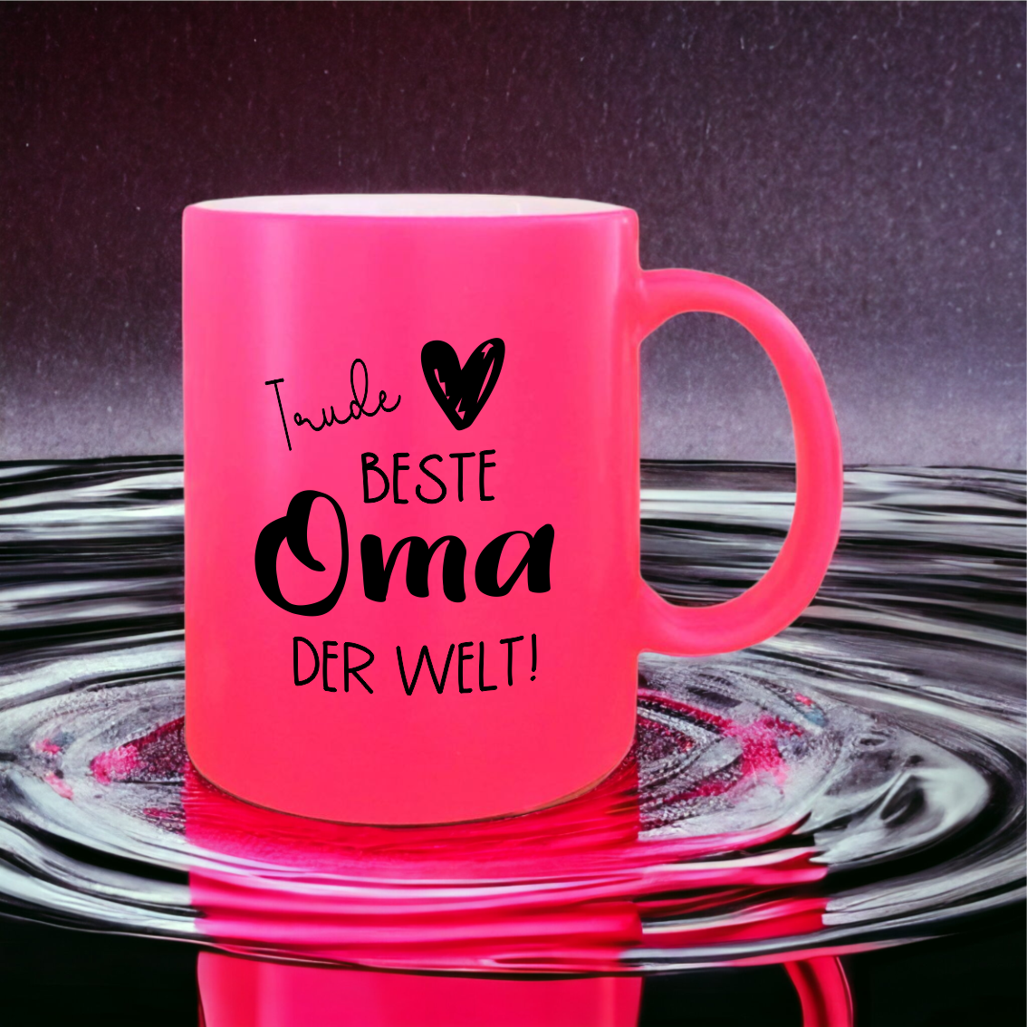 NEON Tasse "Beste Oma der Welt", pink mit Wunschnamen