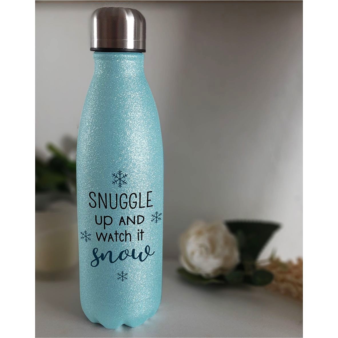 GLITZER Edelstahl Thermosflasche "Snuggle up and watch it snow"