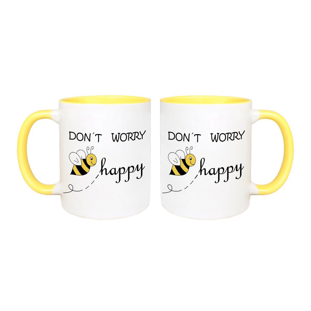 Keramik Tasse gelb, "Don´t worry, bee happy!"