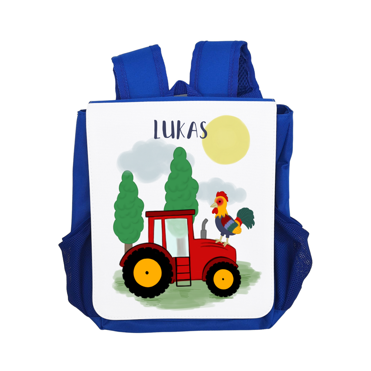 Kindergartenrucksack "Traktor", blau und Wunschnamen
