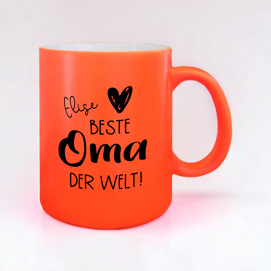 NEON Tasse "Beste Oma der Welt", orange mit Wunschnamen