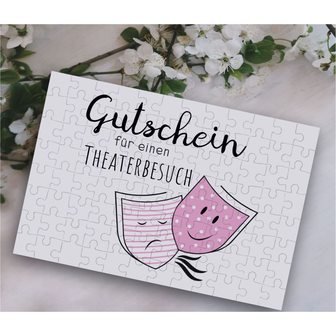 Puzzle-Gutschein magenta "Theater" inkl Stoffbeutel "Herzlichen Glückwunsch"