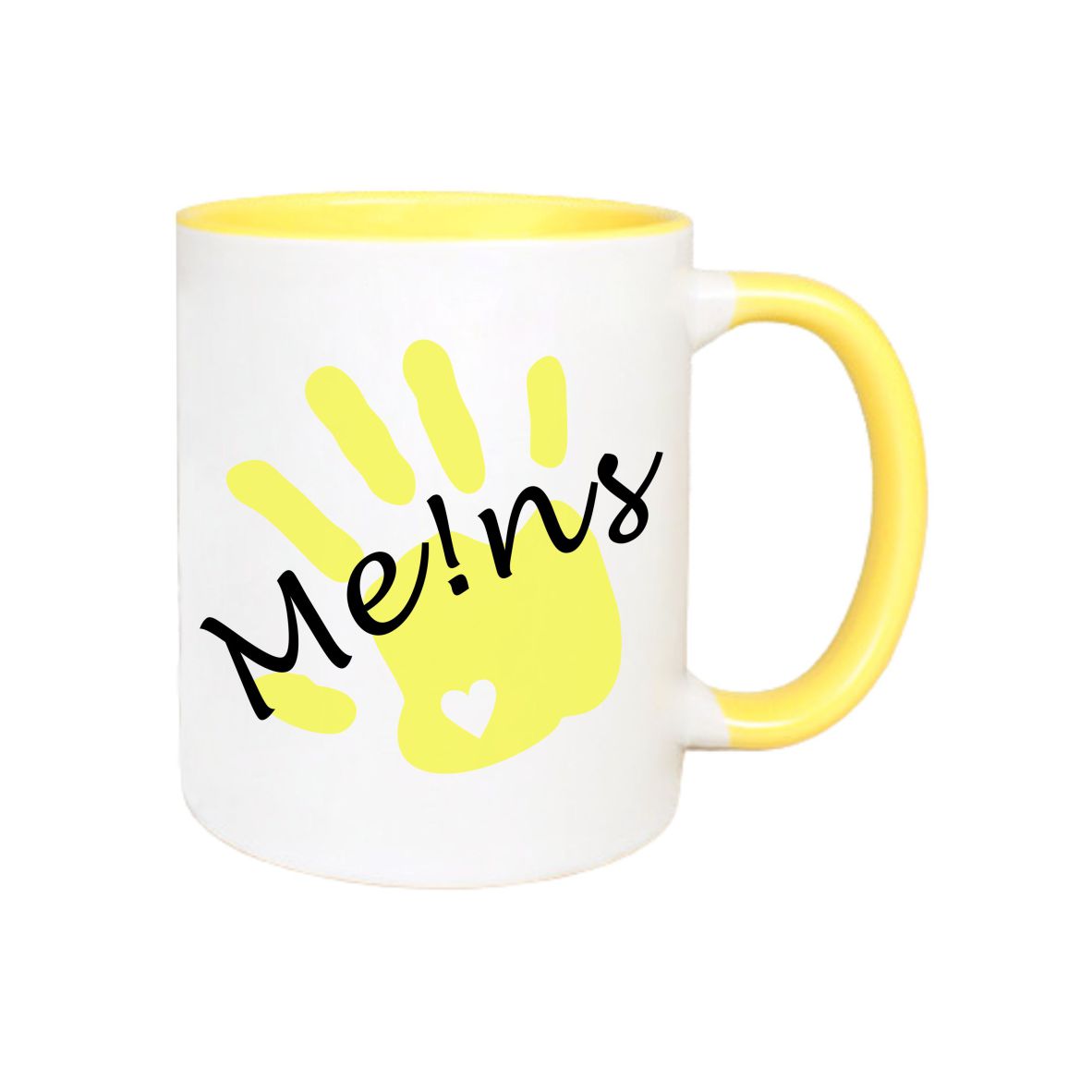 Keramik Tasse gelb, "Handabdruck ME!NS"