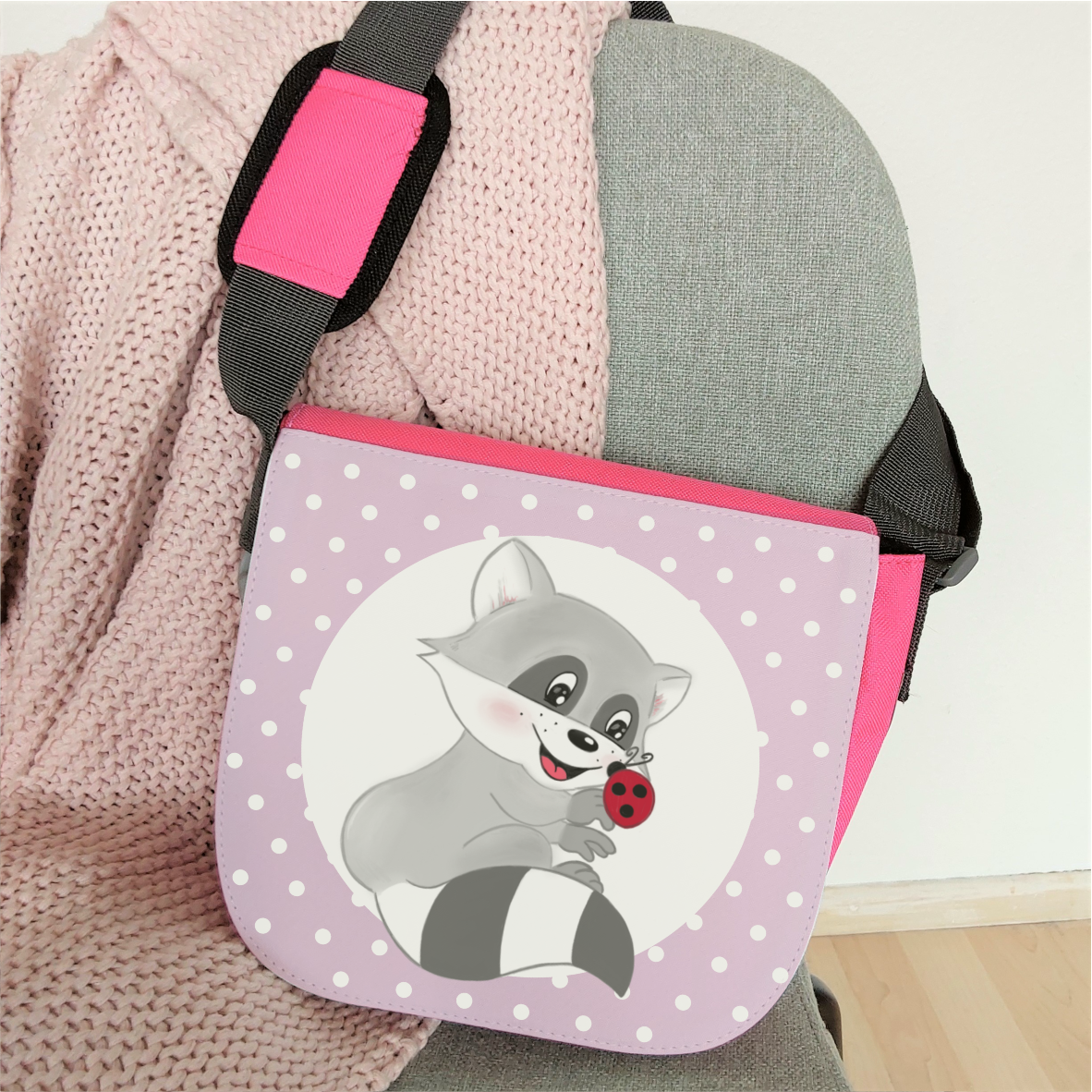 Kindergartentasche "Waschbär", pink