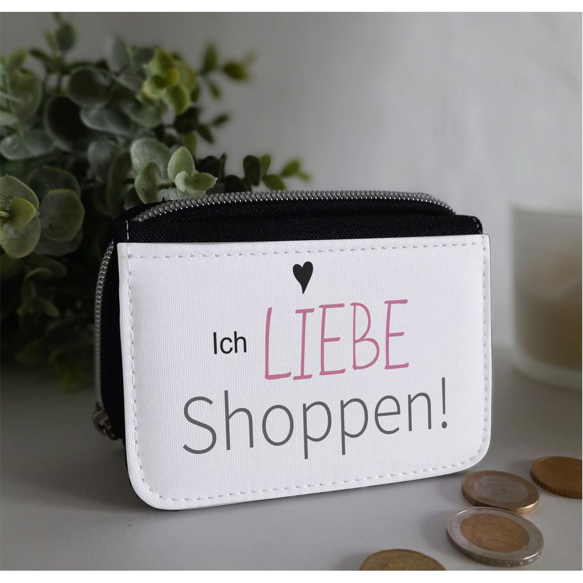 Textil Geldbörse "Ich liebe Shoppen", schwarz