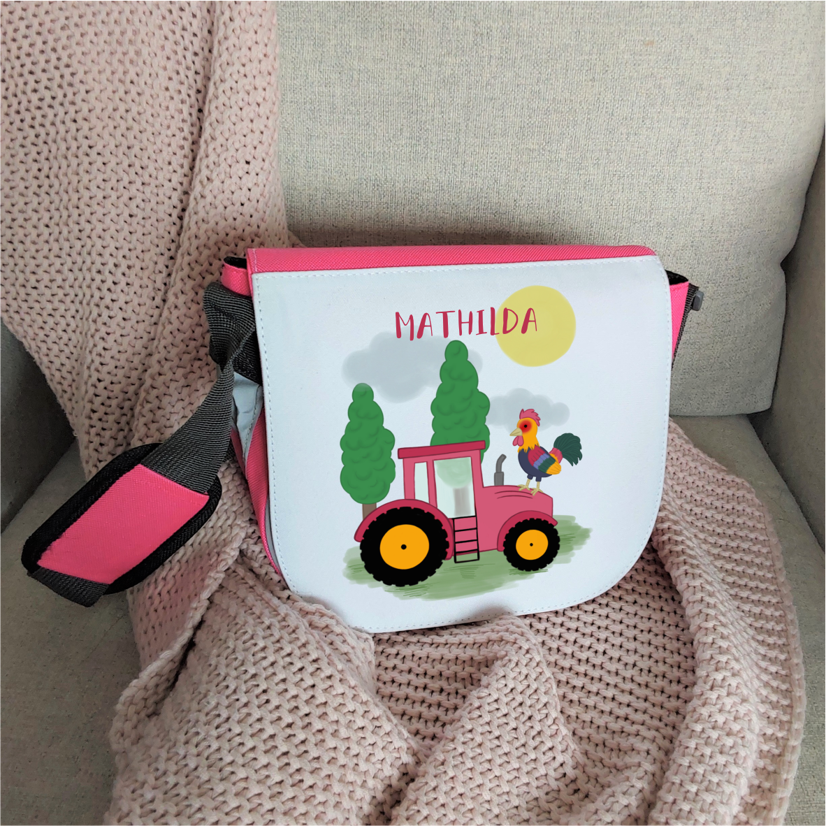 Kindergartentasche "Traktor", pink - mit Wunschnamen