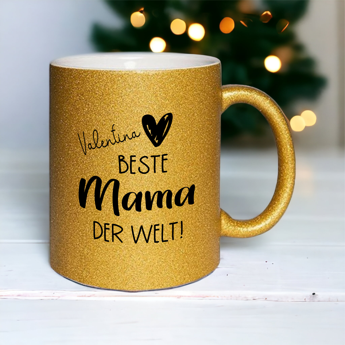 Glitzer Tasse "Beste Mama der Welt", gold mit Wunschnamen