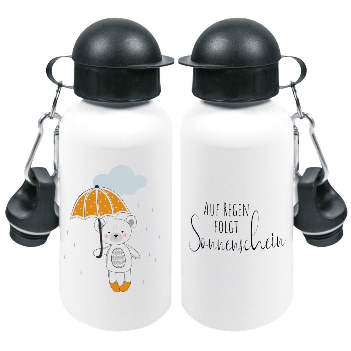 Trinkflasche Bär mit Regenschirm "Auf Regen folgt Sonnenschein"