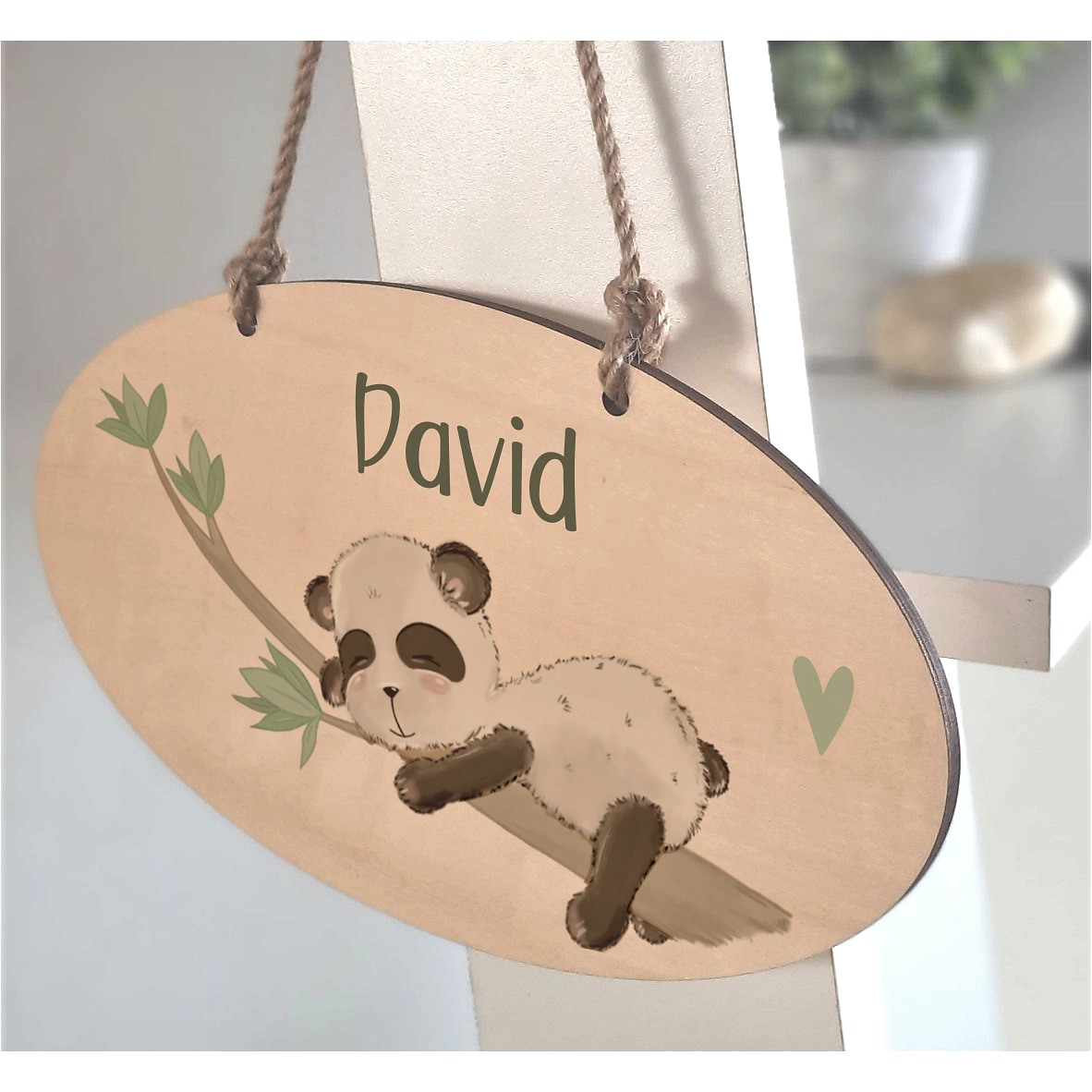 Türschild, Namensschild, oval "Panda" mit Wunschnamen