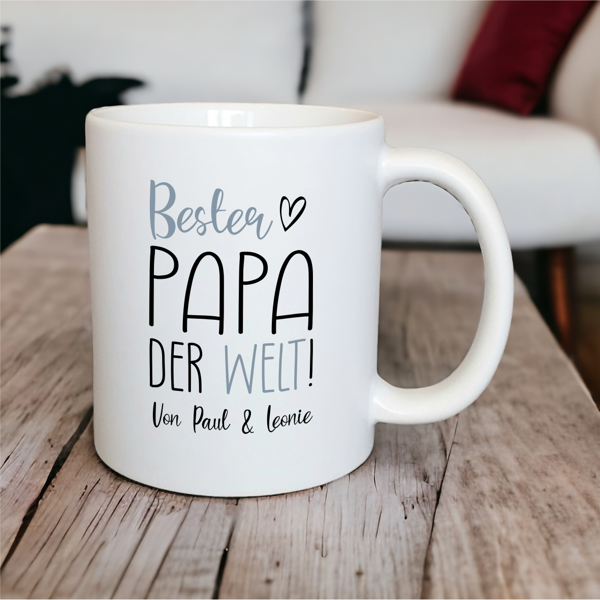 Keramik Tasse satin "Bester Papa der Welt" mit Wunschnamen