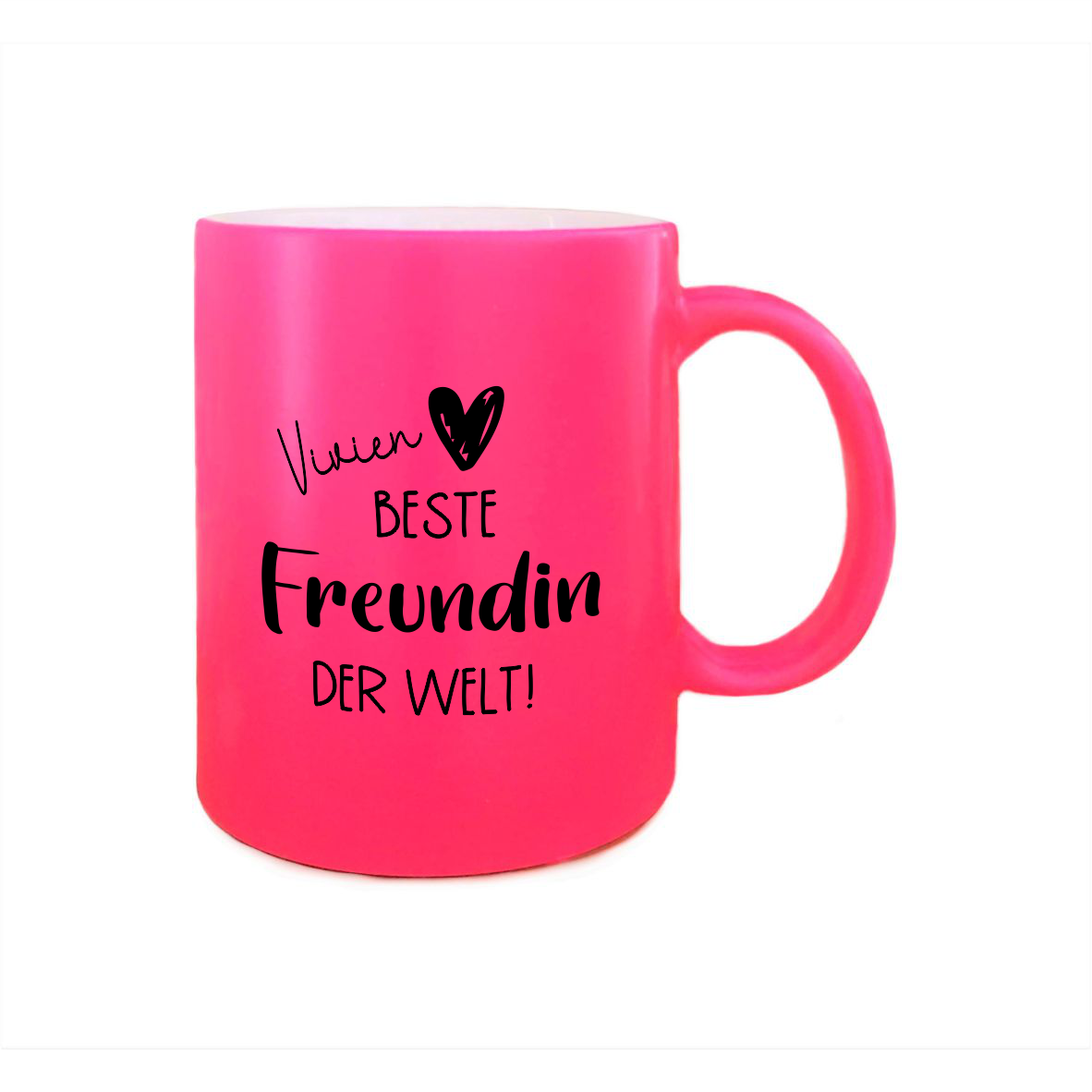 NEON Tasse "Beste Freundin der Welt", pink mit Wunschnamen