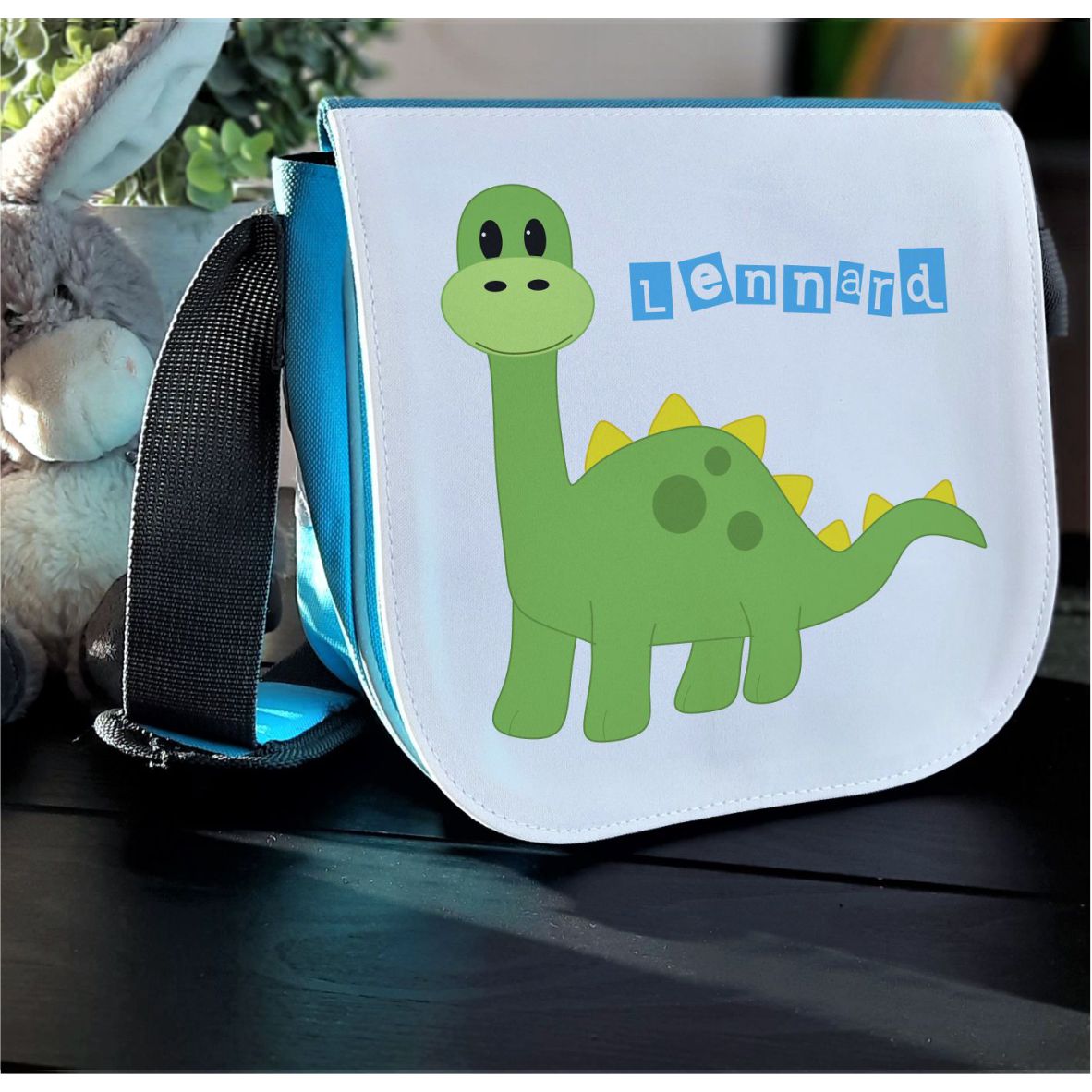 Kindergartentasche "Dino", hellblau - mit Wunschnamen