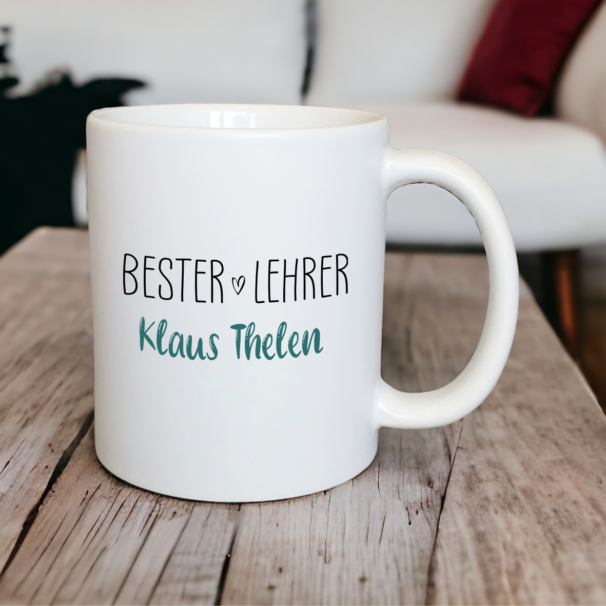Keramik Tasse satin "Bester Lehrer" mit Wunschnamen
