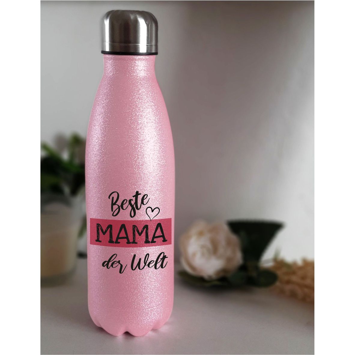 GLITZER Edelstahl Thermosflasche "Beste Mama der Welt"