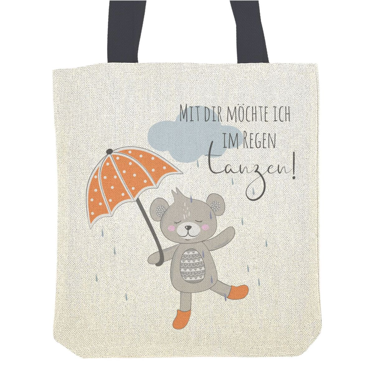 Einkaufstasche Bär mit Regenschirm "Mit dir möchte ich im Regen tanzen!"