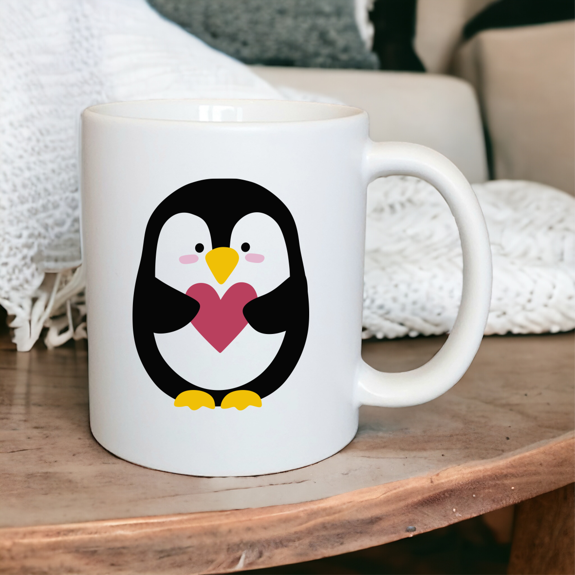 Keramik Tasse satin "Die Welt ist schön, weil du drauf bist-Pinguin"