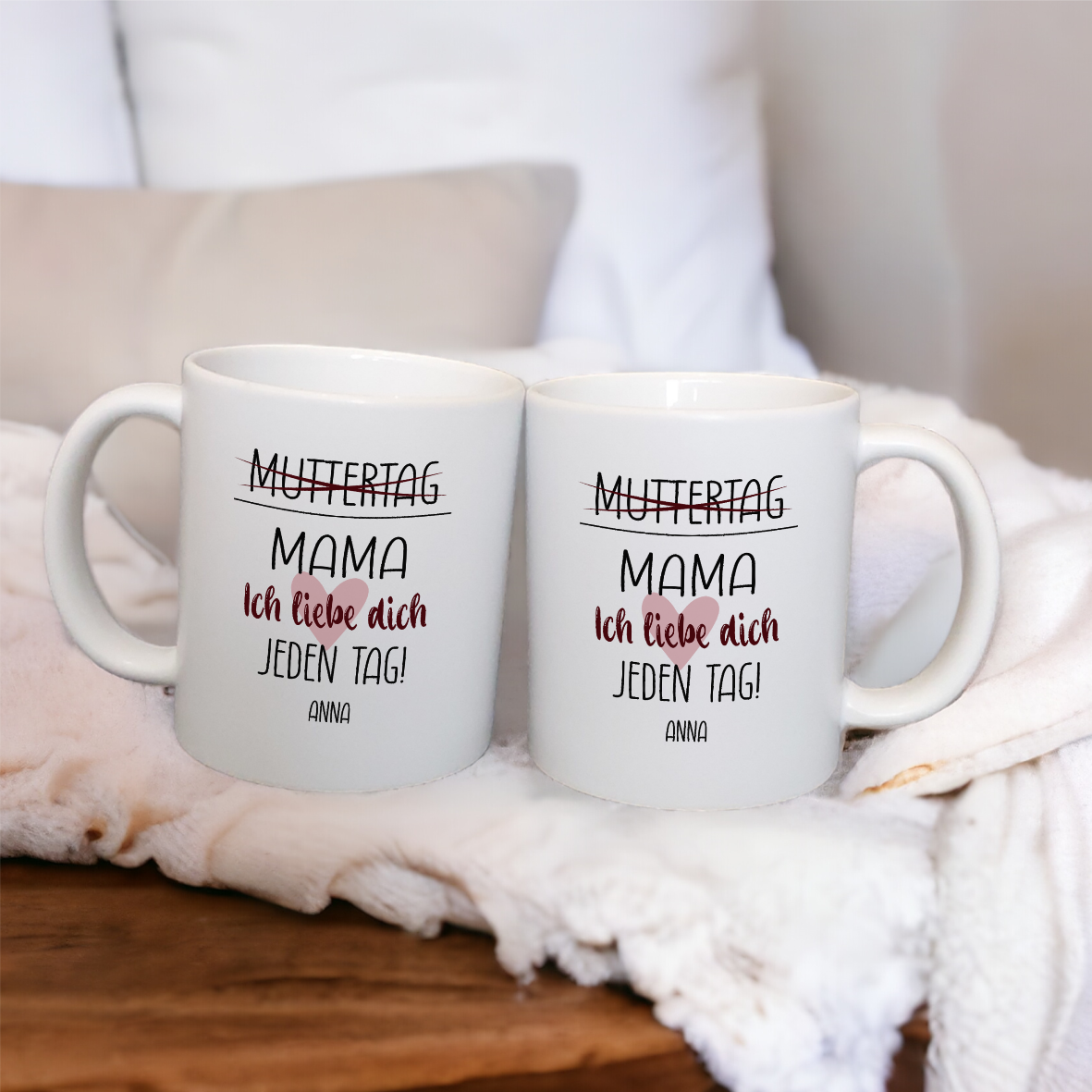Keramik Tasse satin "Muttertag - Mama Ich liebe dich jeden Tag" mit Wunschnamen
