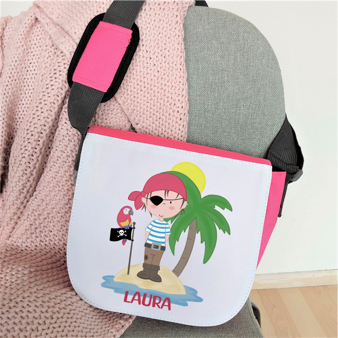 Kindergartentasche "Pirat", pink - mit Wunschnamen