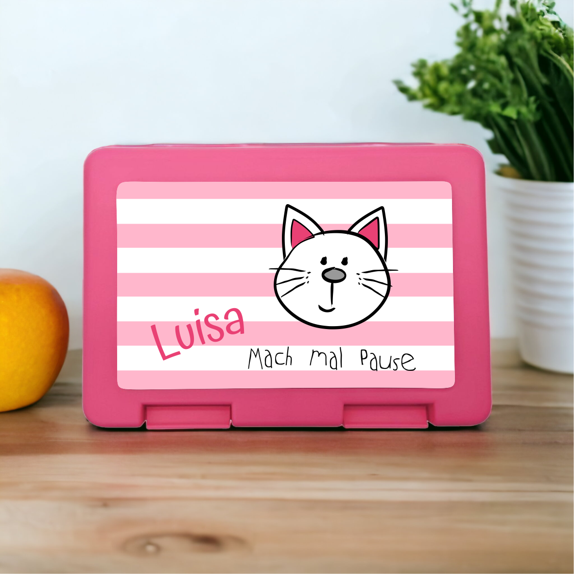 Brotzeitbox / Lunchbox  Kuddels Katze "Mach mal Pause" - mit Wunschnamen
