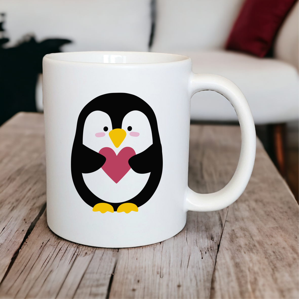 Keramik Tasse satin "Die Welt ist schön, weil du drauf bist-Pinguin"