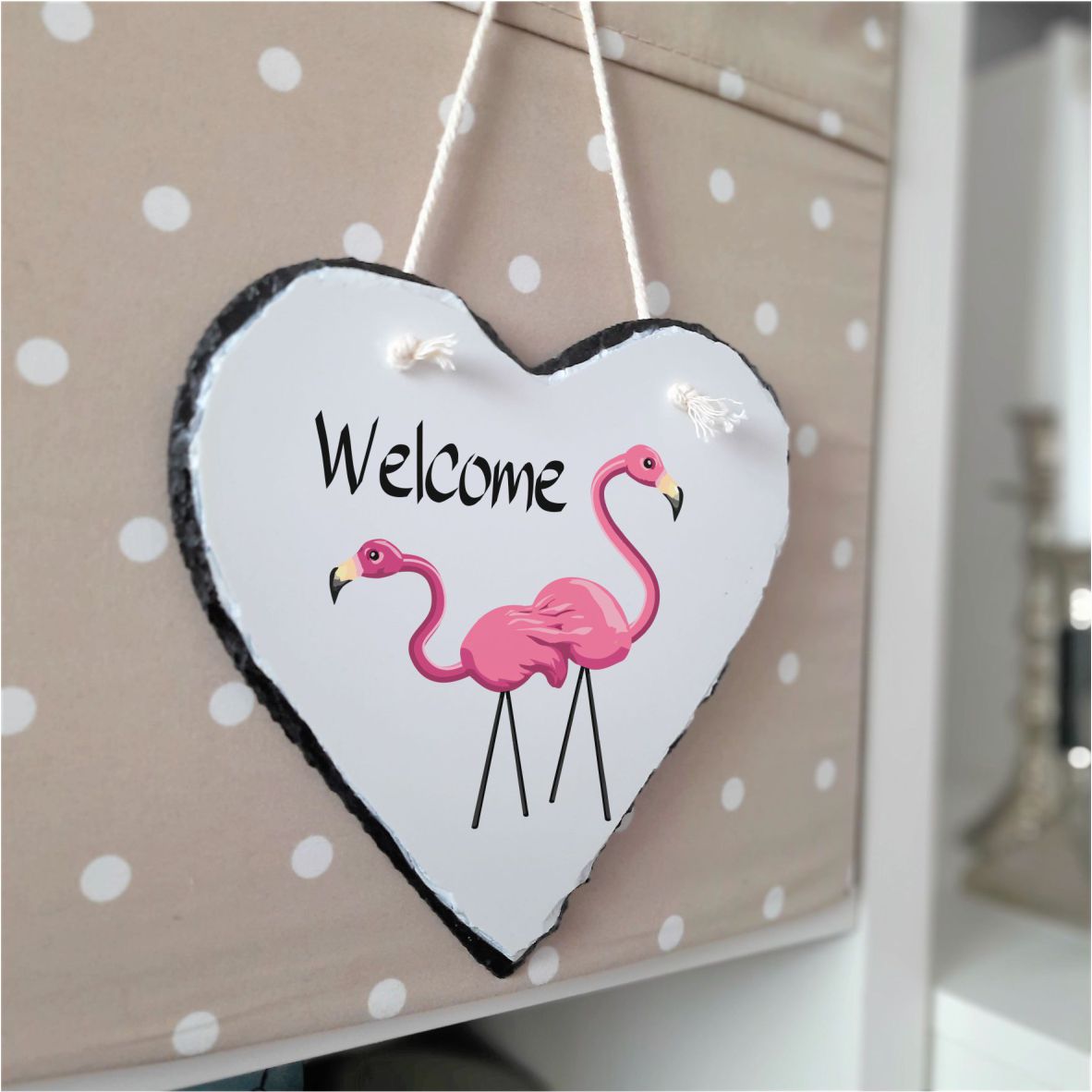 Schiefertafel Flamingos "Welcome"