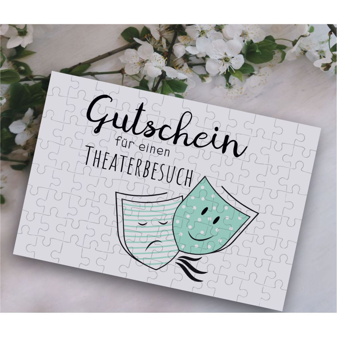 Puzzle-Gutschein mint "Theater" inkl Stoffbeutel mit Wunschnamen