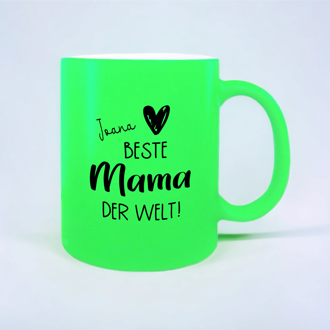 NEON Tasse "Beste Mama der Welt", grün mit Wunschnamen
