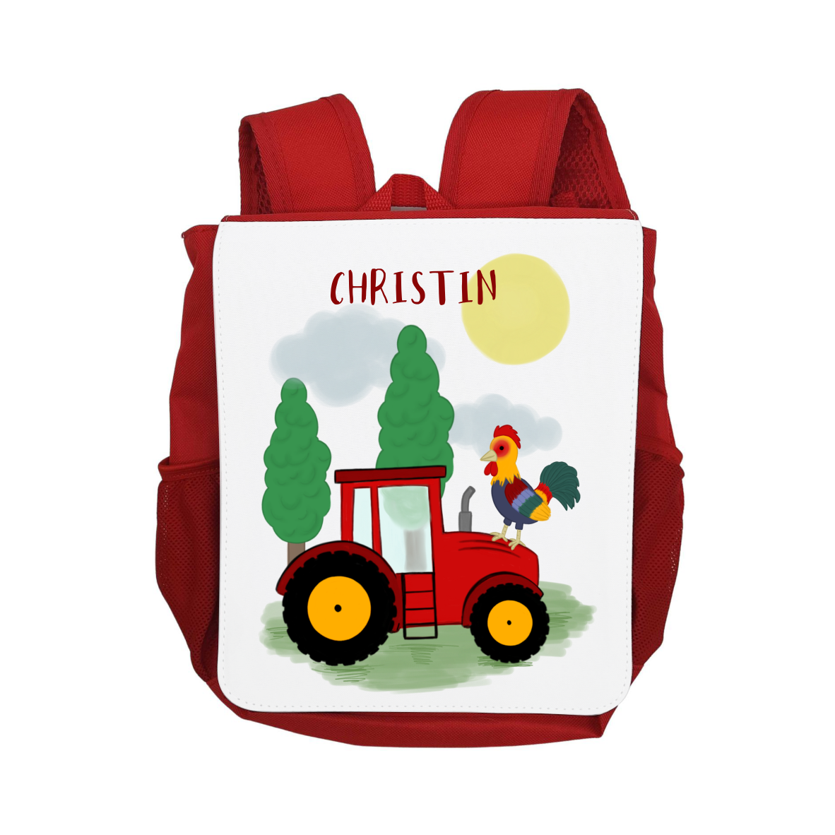 Kindergartenrucksack "Traktor", rot und Wunschnamen