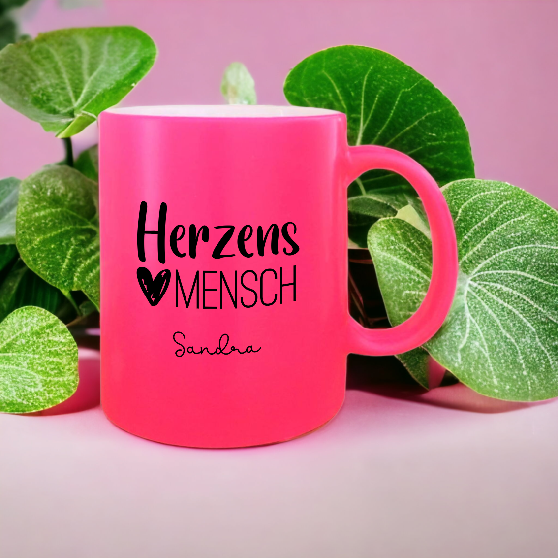 NEON Tasse "Herzensmensch", pink mit Wunschnamen