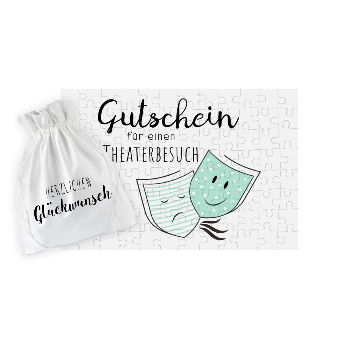 Puzzle-Gutschein mint "Theater" inkl Stoffbeutel "Herzlichen Glückwunsch"