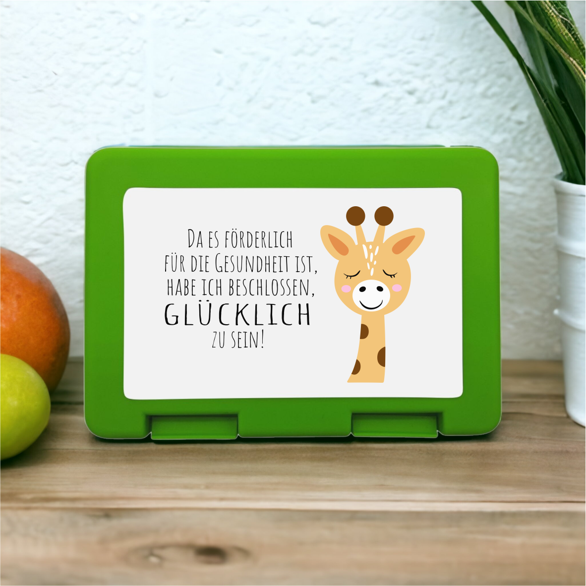 Brotzeitbox / Lunchbox "Giraffe - Da es förderlich für die Gesundheit ist, habe beschlossen glücklich zu sein"