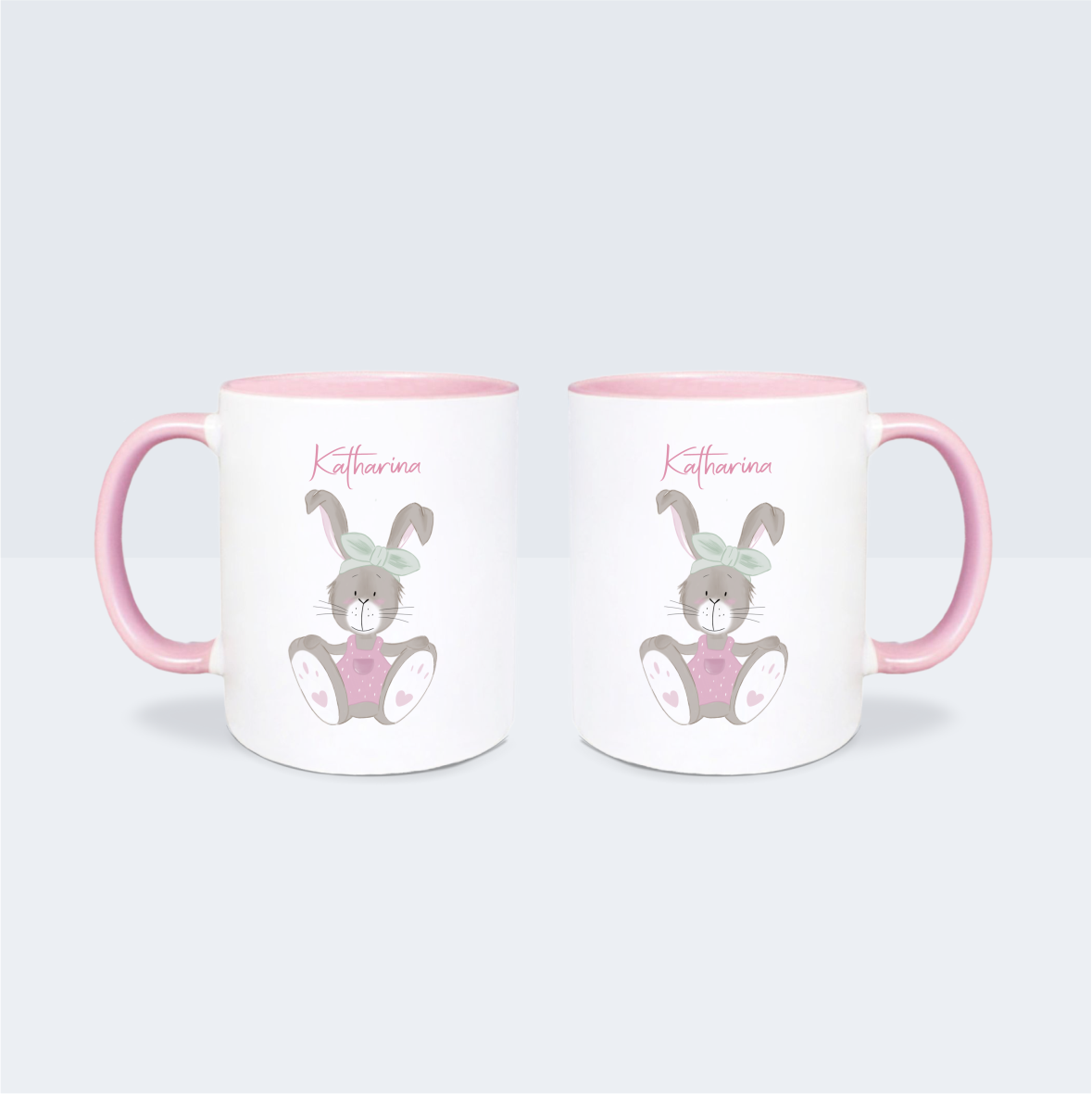Keramik Tasse rosa, "Hasenmädchen" mit Wunschnamen