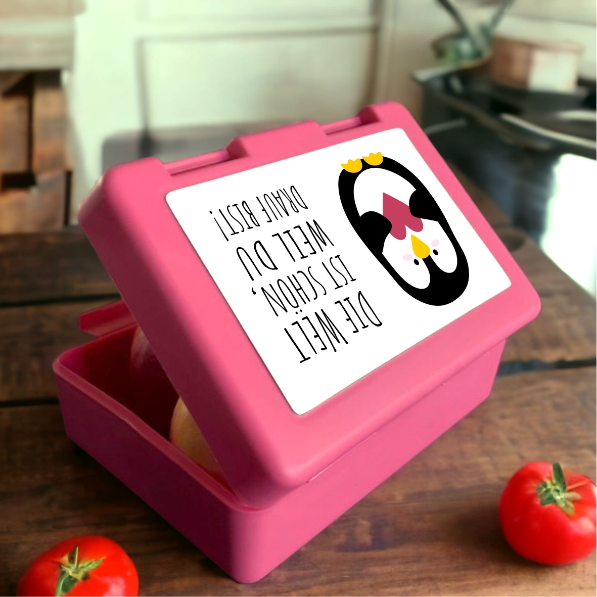 Brotzeitbox / Lunchbox Pinguin "Die Welt ist schön, weil du drauf bist"