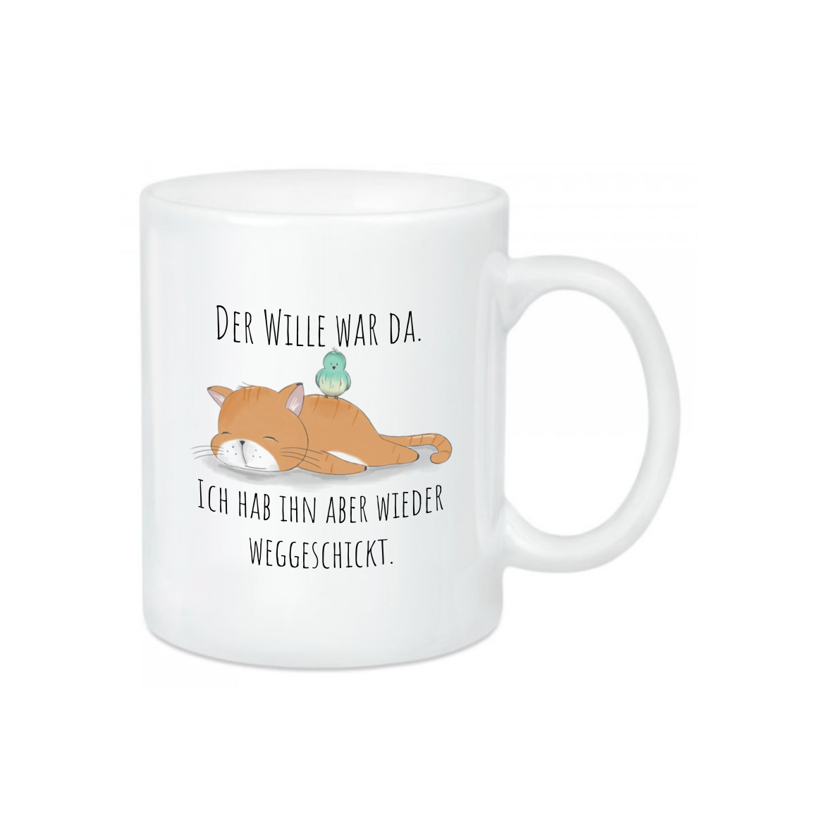 Keramik Tasse glänzend "Der Wille war da..", Katze