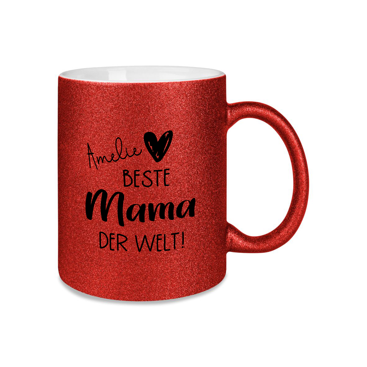 Glitzer Tasse "Beste Mama der Welt", rot mit Wunschnamen