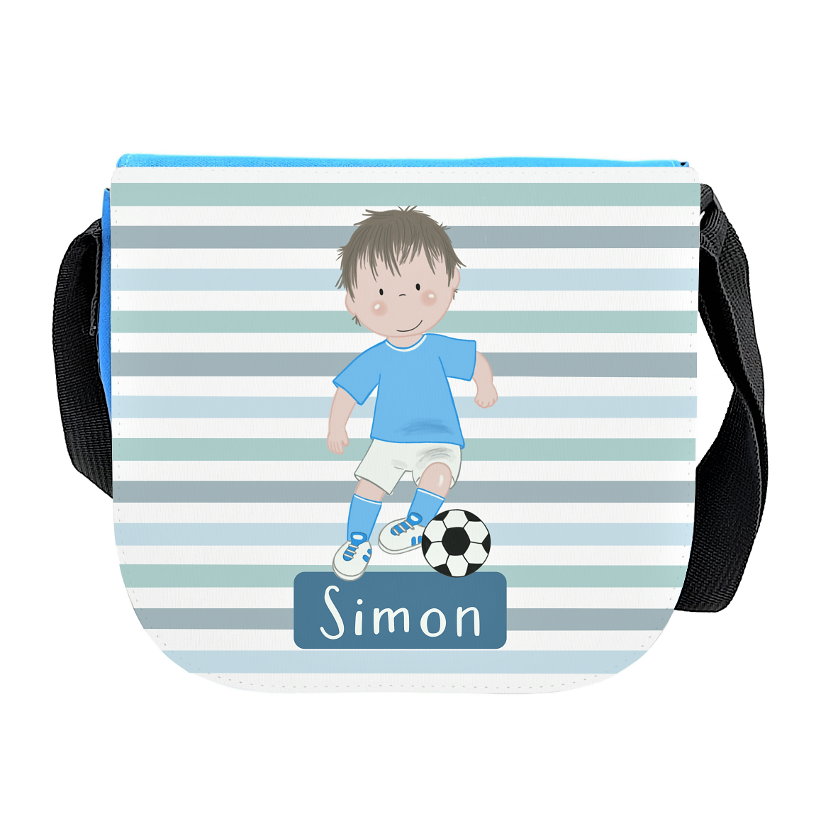 Kindergartentasche "Fußballspieler", hellblau - mit Wunschnamen