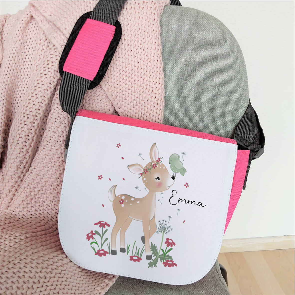 Kindergartentasche "Reh", pink - mit Wunschnamen
