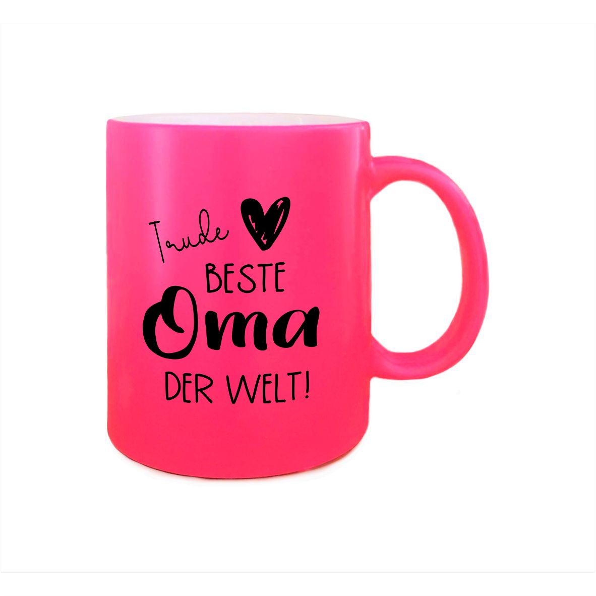 NEON Tasse "Beste Oma der Welt", pink mit Wunschnamen